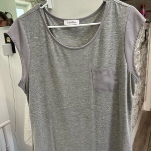 Calvin Klein Womens Layered Heather Grey Tshirt With Satin Pocket Size L
